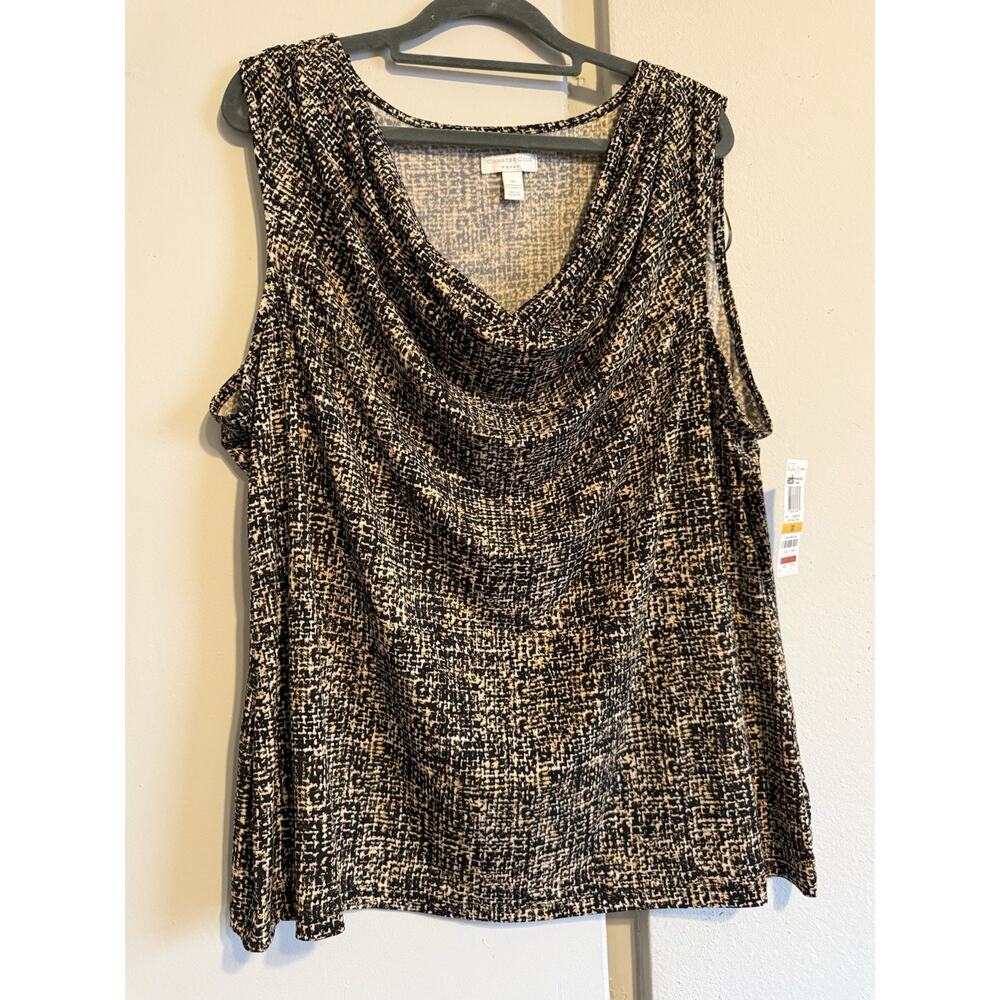 New Charter Club | Black Gold Cream Sleeveless Draping Neckline Stretchy Size 3X